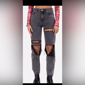 Adika Jeans Sz L Davis Denim Distressed High Rise Black Wash Pockets 100% Cotton